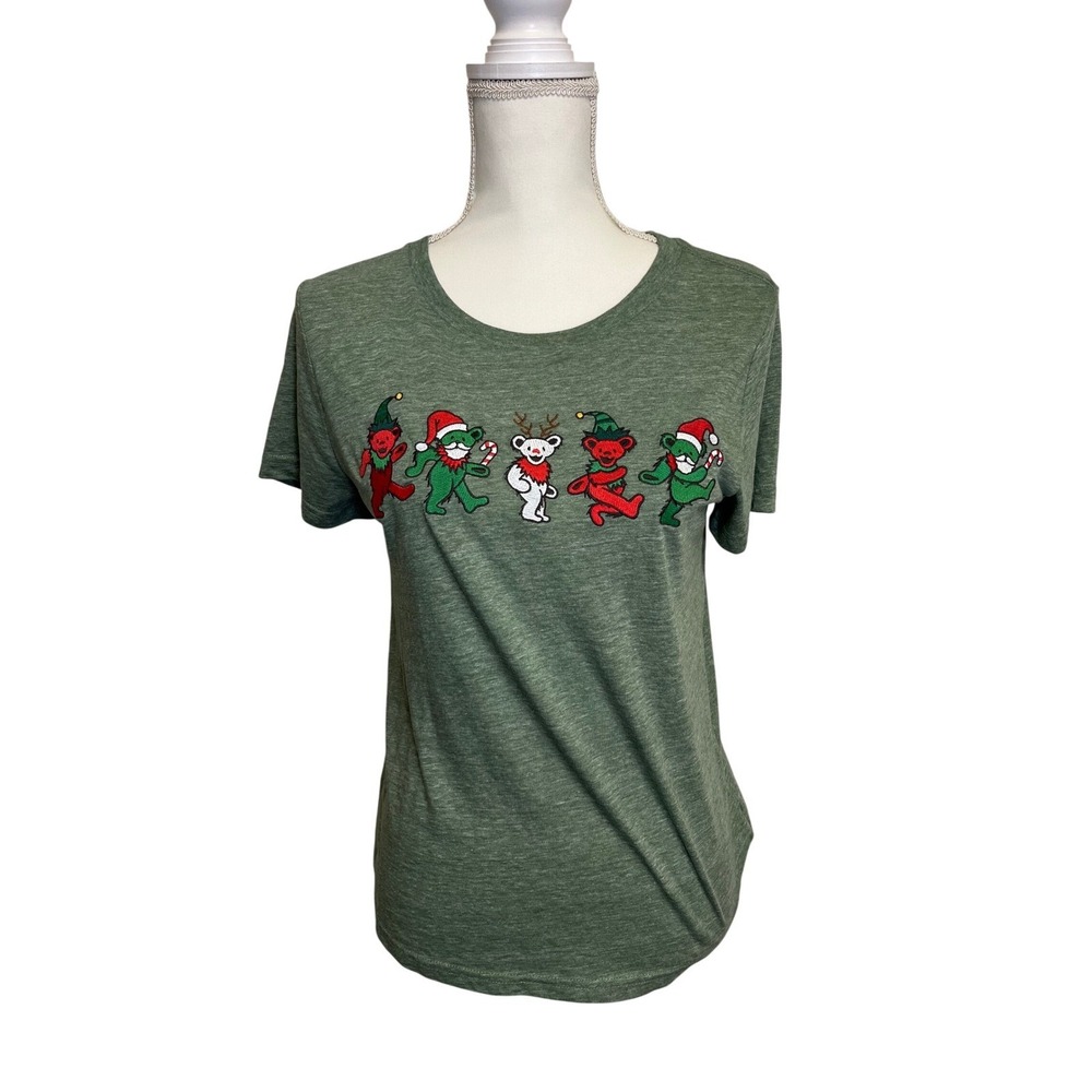 Lucky Brand Grateful Dead Women's Christmas Embroidered‎ Bear T-Shirt Size XS